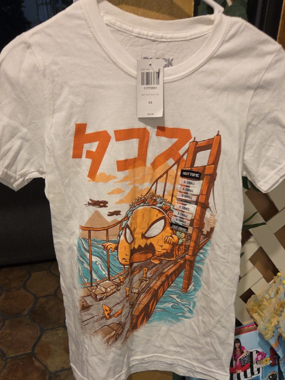 Hot Topic White Kids Graphic Taco Monster Tee with Orange and Blue Art